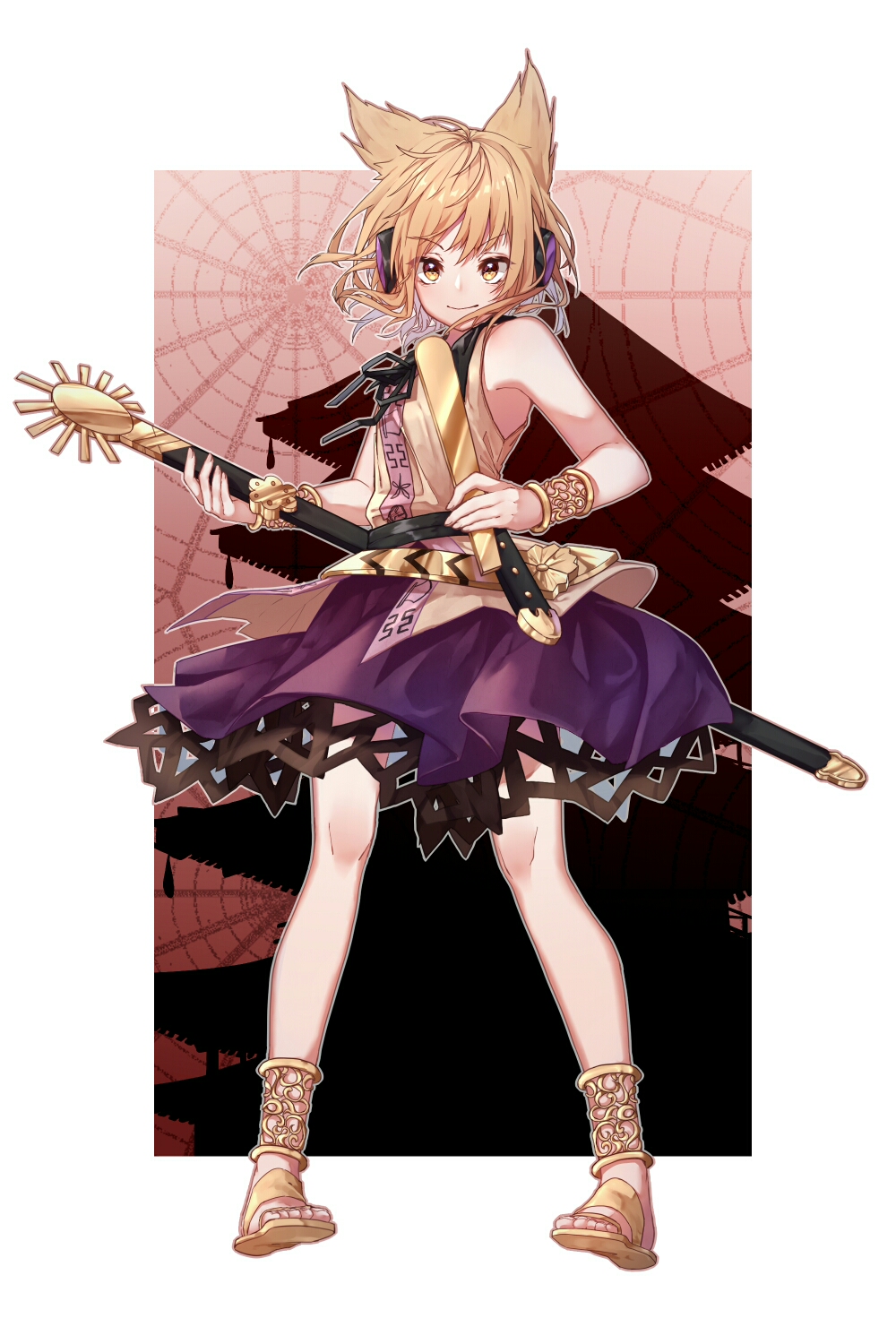 1girl, anklet, bangs, bare_arms, bare_shoulders, belt, black_belt, blonde_hair