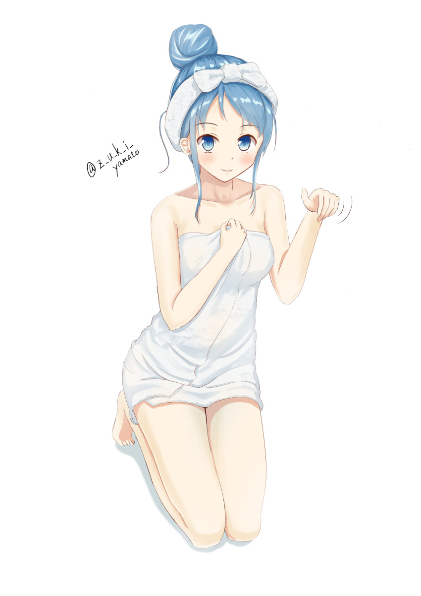 1girl, absurdres, alternate_costume, blue_eyes, blue_hair, blush, breasts, closed_mouth
