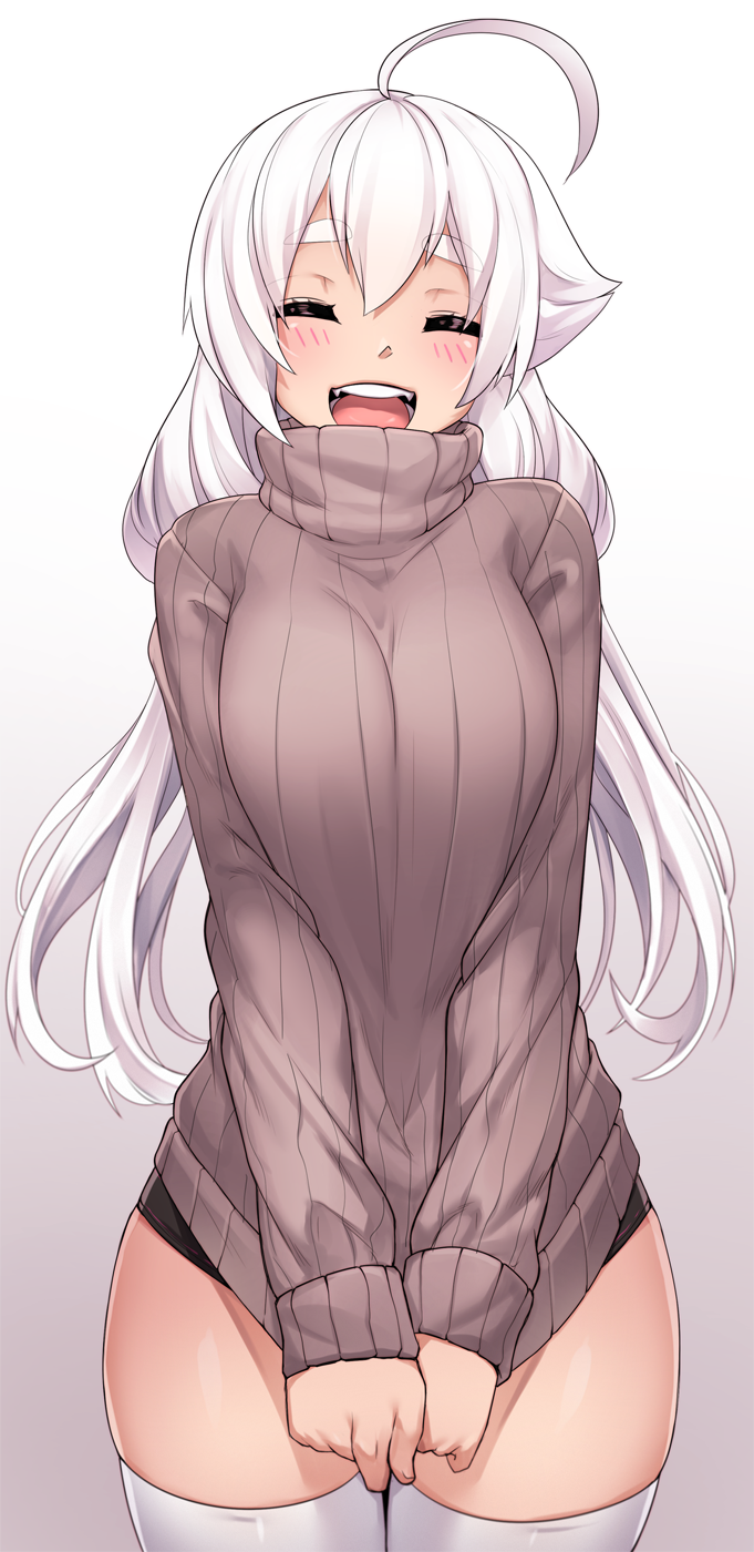 1girl, ahoge, breasts, closed_eyes, commentary, cowboy_shot, english_commentary, gradient