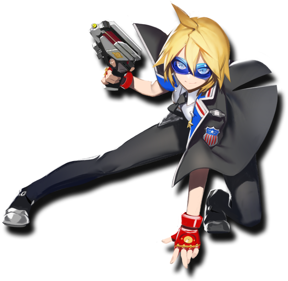 1girl, ahoge, amelia_smith, artist_request, assault_spy, badge, blonde_hair, blue_eyes
