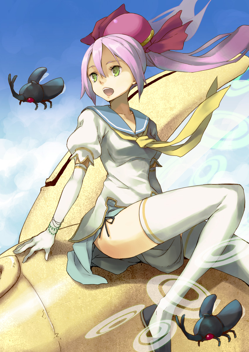 bugs, elbow_gloves, gloves, green_eyes, hat, highres, houru, insect