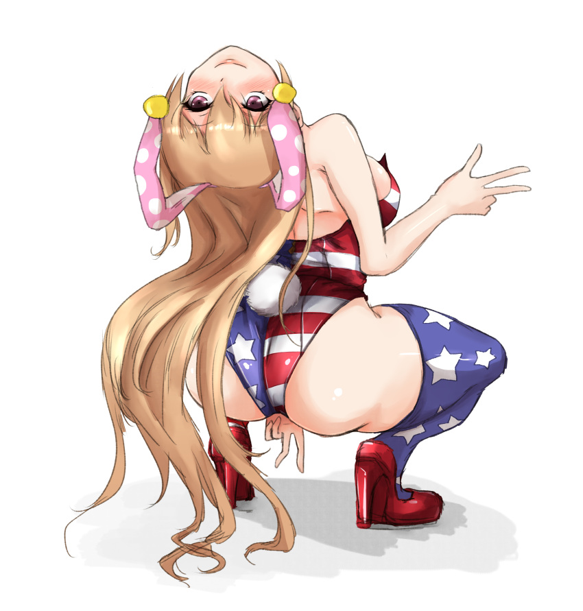 1girl, absurdres, alternate_costume, amagi_(amagi626), american_flag, american_flag_legwear, animal_ears, arched_back