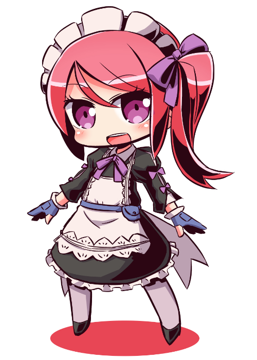 1girl, 7th_dragon_(series), 7th_dragon_iii, :d, apron, bangs, black_dress, black_footwear