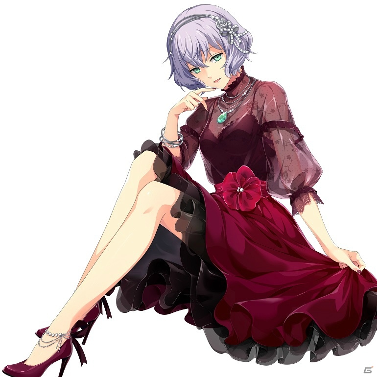 1girl, akatsuki_no_kiseki, alternate_costume, anklet, aqua_eyes, bare_legs, bracelet, breasts