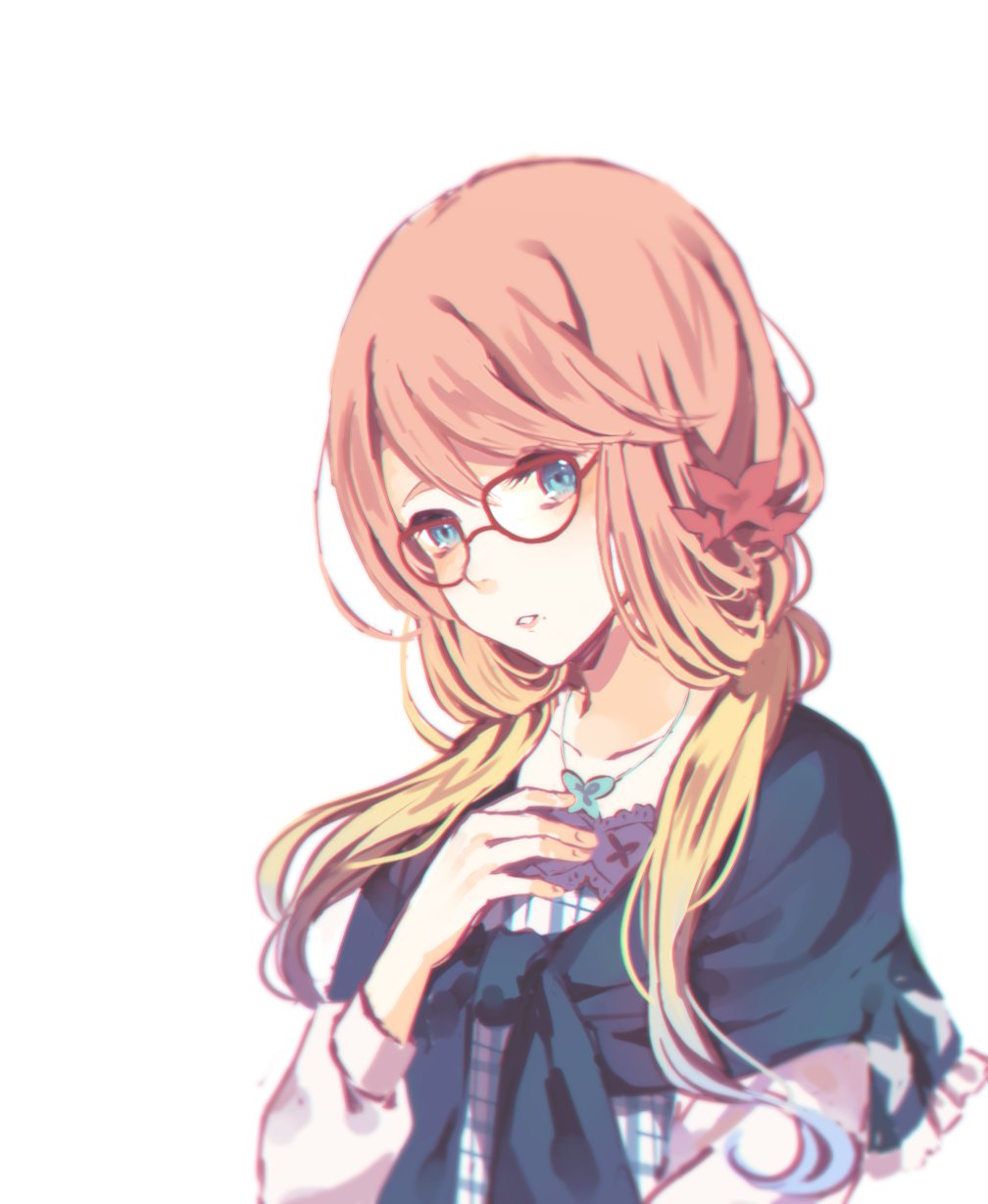 1girl, blonde_hair, blue_eyes, glasses, gradient_hair, haruno_sora, highres, jewelry