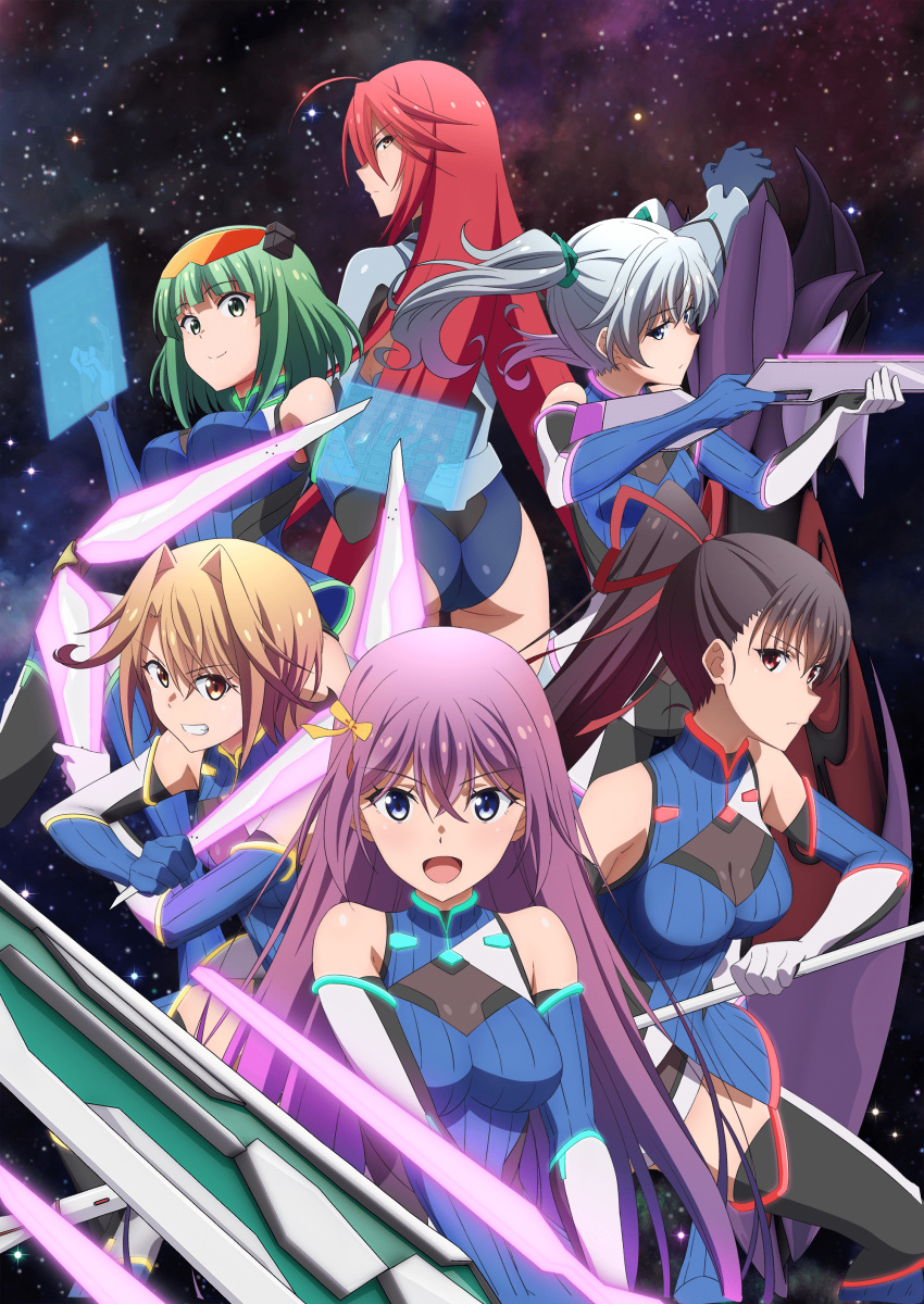 6+girls, :d, absurdres, ahoge, aizawa_ayumu, ass, asymmetrical_gloves, asymmetrical_sleeves