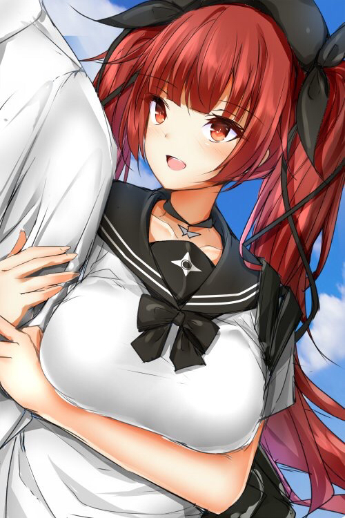 1boy, 1girl, 351_rane, :d, azur_lane, bag, bangs, beret