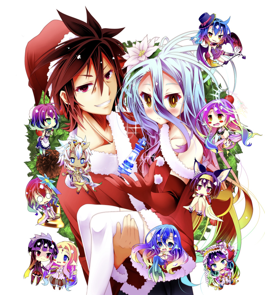 2boys, 6+girls, absurdres, angel_wings, animal_ear_fluff, animal_ears, bare_shoulders, bell