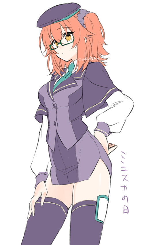 1girl, atlas_academy_uniform, beret, cowboy_shot, fate/grand_order, fate_(series), fujimaru_ritsuka_(female), hair_ornament