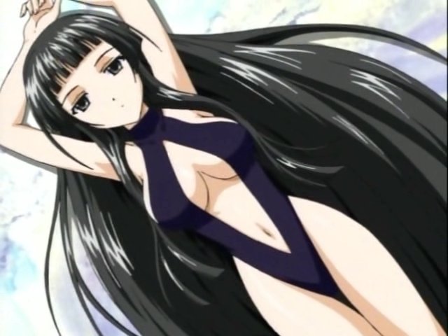 breasts, cap, cleavage, highleg, highleg_swimsuit, kuroda_rinzu, lime-iro_senkitan, long_hair