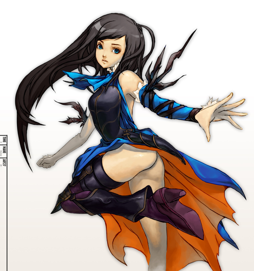 akumajo_dracula, bare_shoulders, black_hair, blue_eyes, boots, castlevania, castlevania:_order_of_ecclesia, high_heels