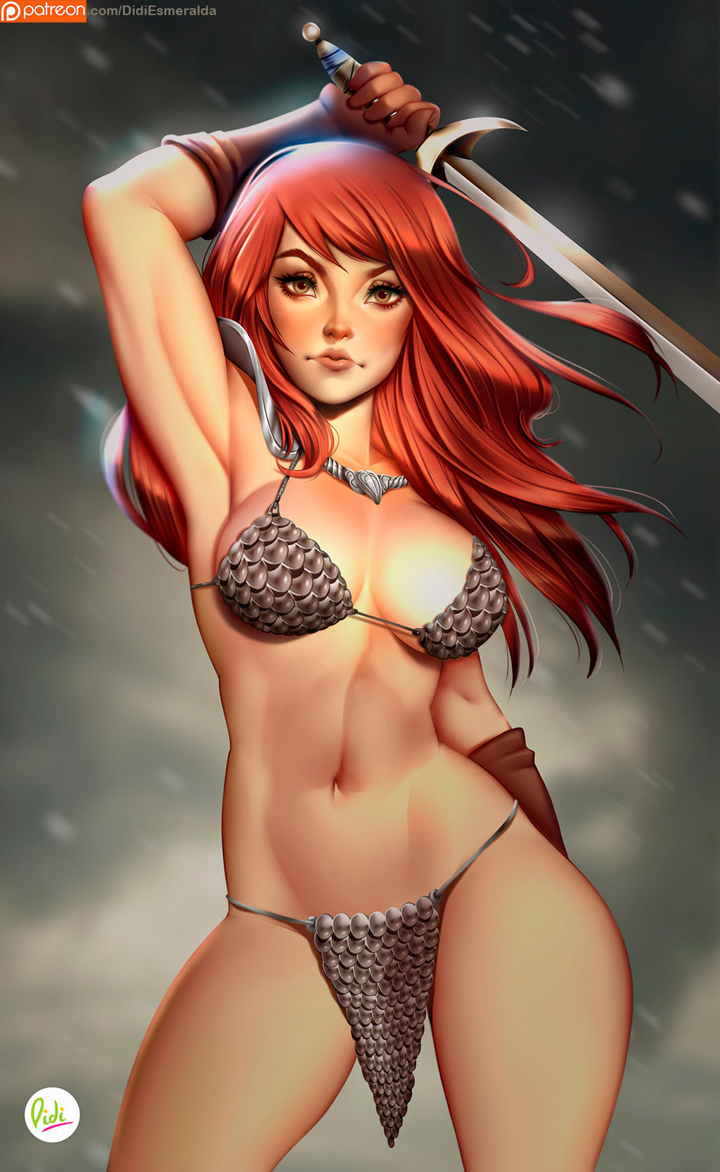 abs, armor, armpits, bikini_armor, didi_esmeralda, gloves, highres, jewelry