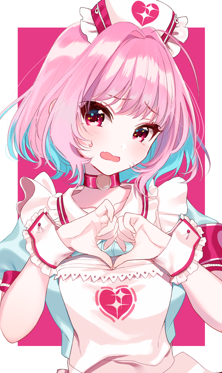1girl, ahoge, apron, armband, blue_dress, blue_hair, blush, choker