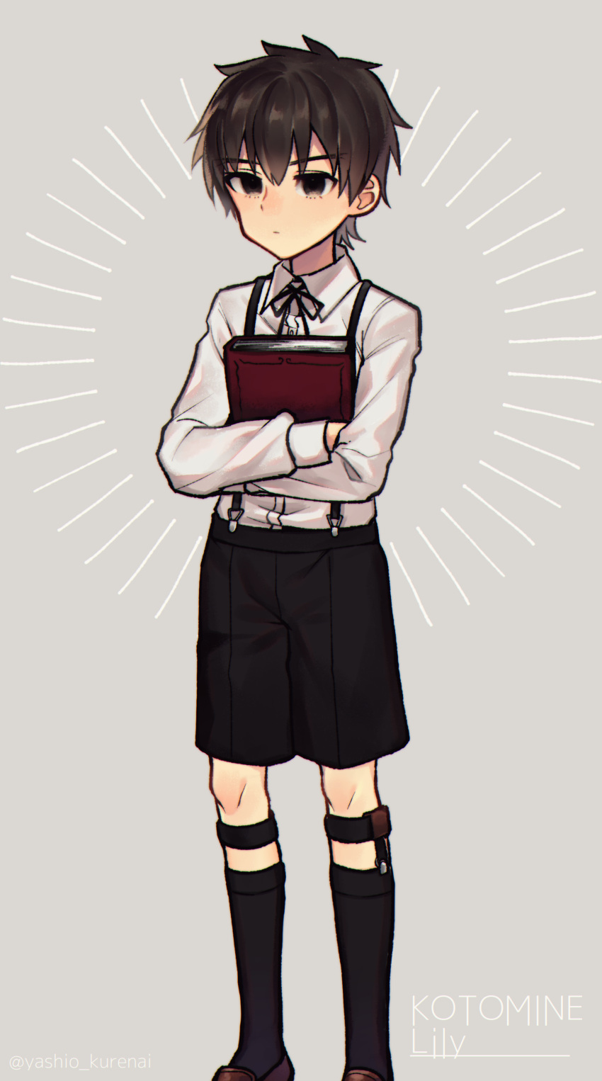 1boy, absurdres, book, brown_eyes, brown_hair, character_name, expressionless, eyebrows
