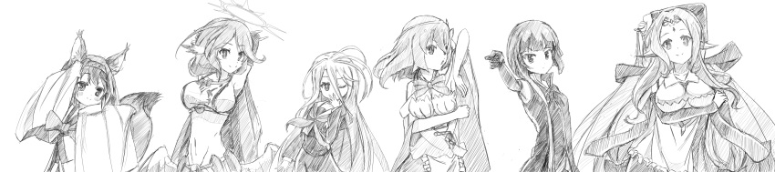 6+girls, absurdres, angel_wings, animal_ear_fluff, animal_ears, blush, bow, bowtie