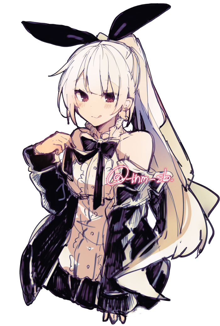 1girl, animal_ears, bangs, bare_shoulders, black_jacket, black_neckwear, blouse, blush