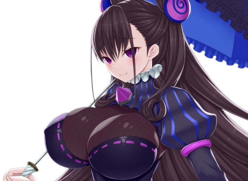 1girl, asamura_hiori, black_hair, blush, breasts, covered_nipples, double_bun, dress
