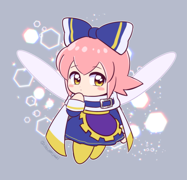 1girl, blue_bow, blush, blush_stickers, bow, cape, chousen_yuuki, cosplay
