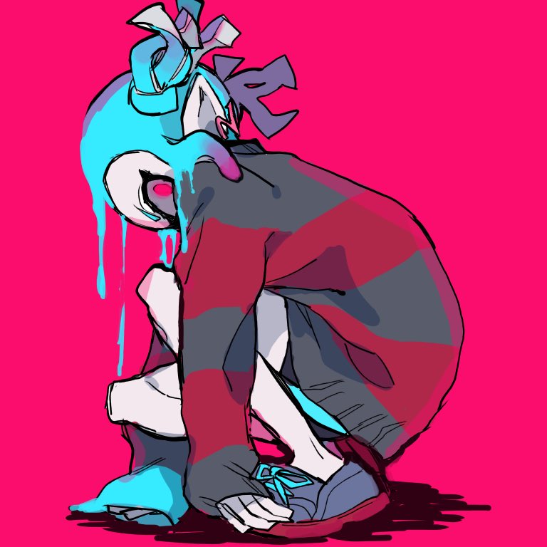 1girl, blue_hair, domino_mask, inkling, mask, oisy_gohan, pink_background, red_eyes