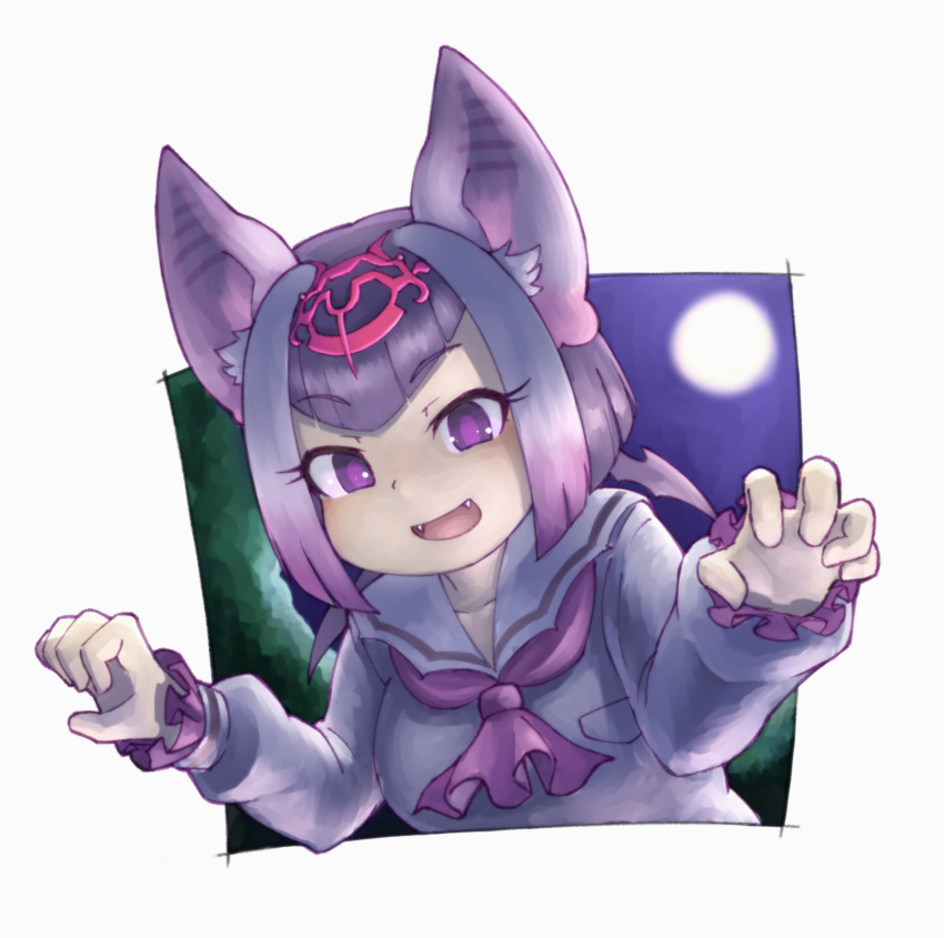 1girl, :d, animal_ears, ascot, bangs, bat_ears, claw_pose, commentary