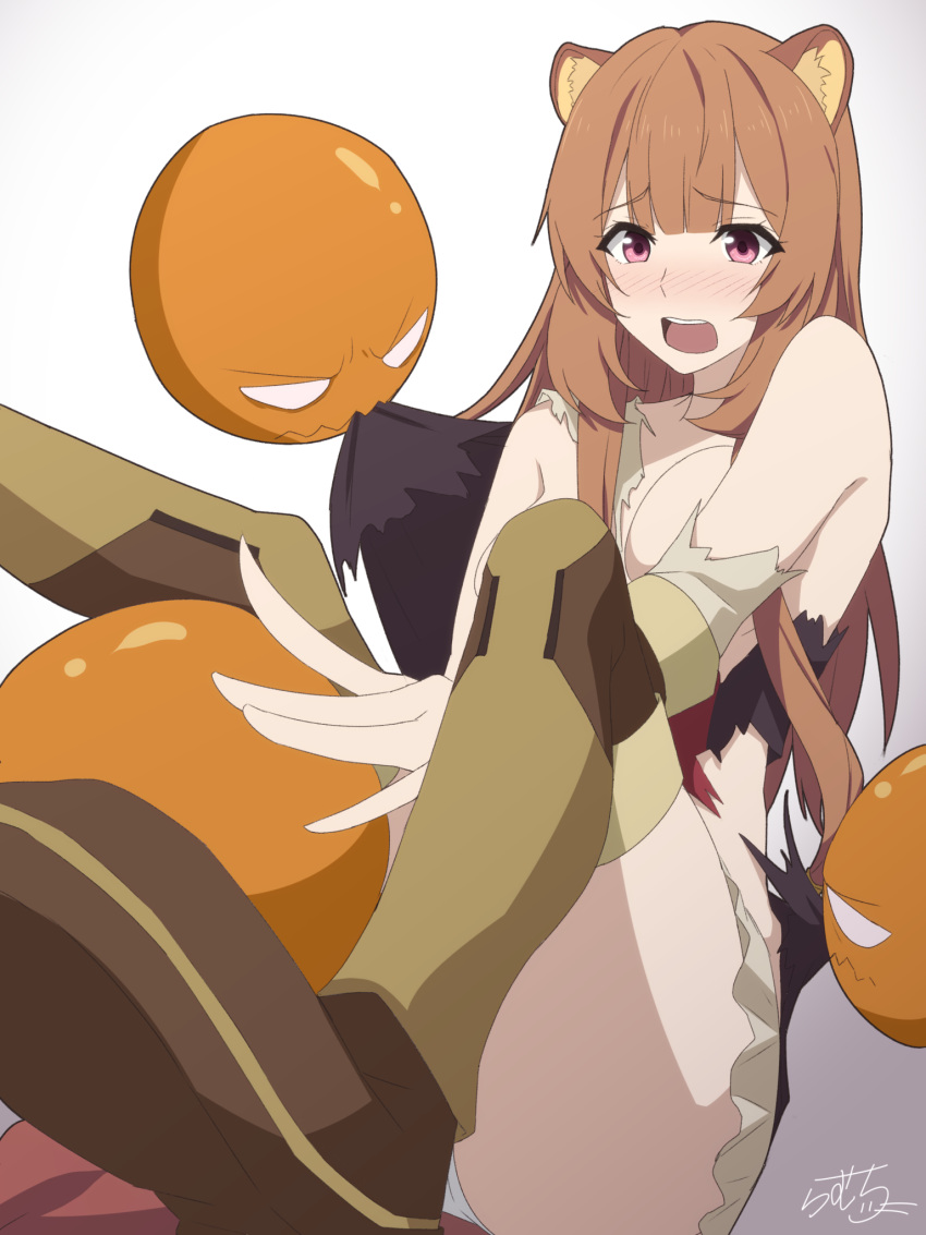 1girl, animal_ears, bangs, bare_shoulders, blunt_bangs, blush, boots, breasts