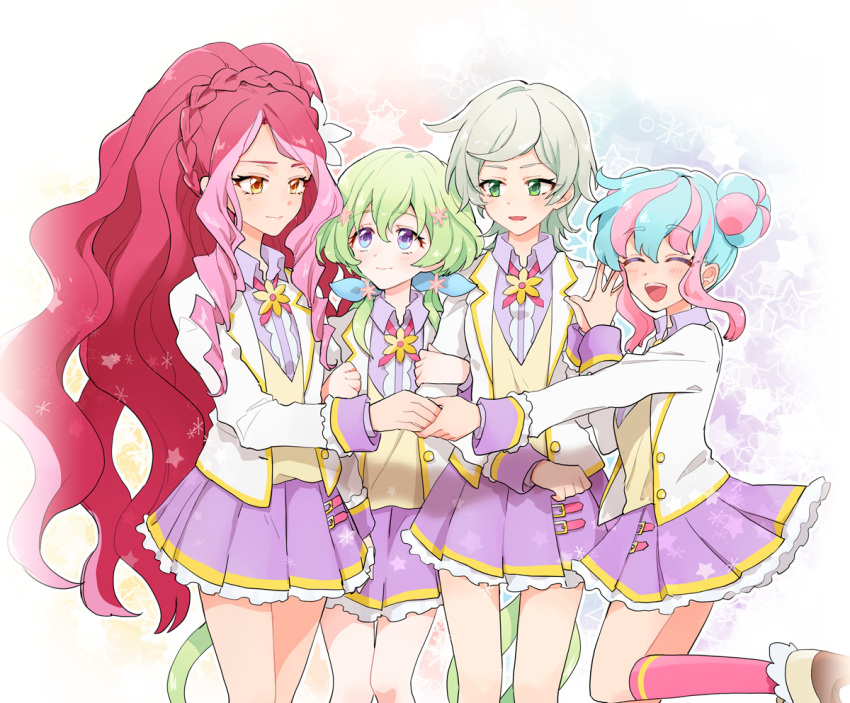 4girls, aikatsu!, aikatsu!_(series), aikatsu_stars!, bangs, blue_hair, bow, braid