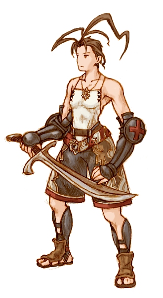 ashley_riot, final_fantasy, final_fantasy_tactics, koume-i, parody, simple_background, solo, style_parody, sword, vagrant_story, weapon