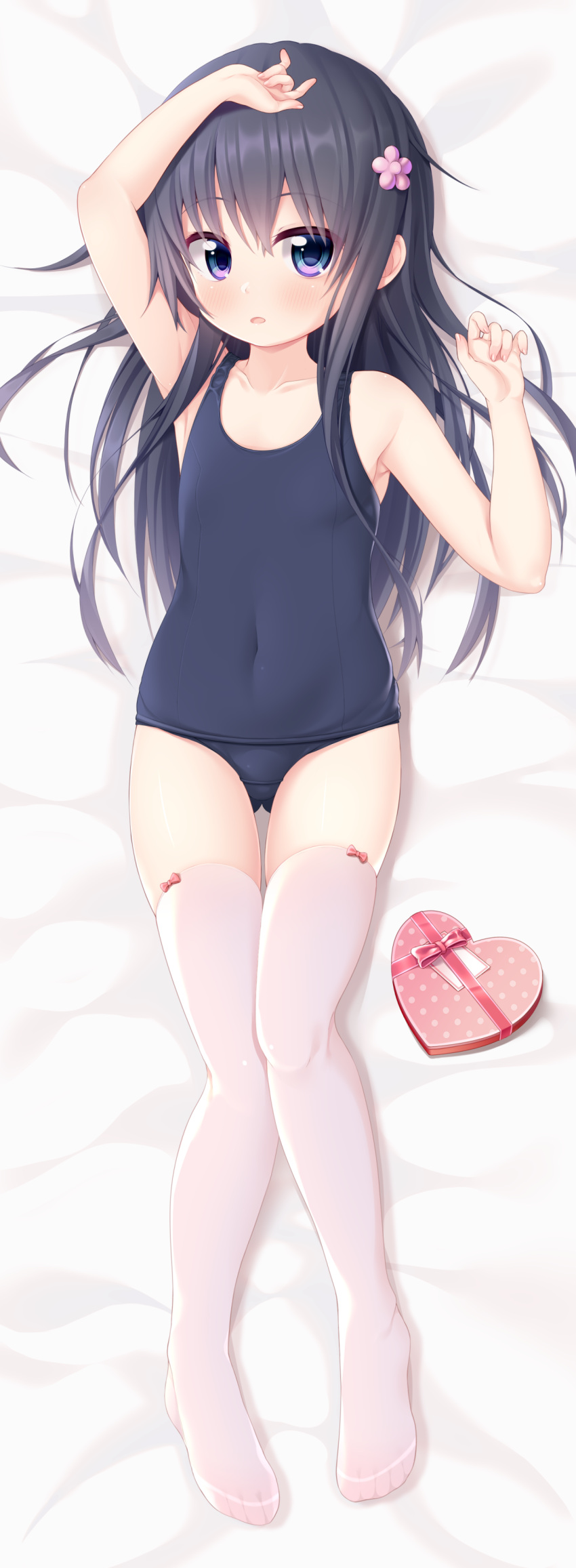 1girl, absurdres, black_hair, blue_eyes, blush, chocolate, chocolate_heart, commentary