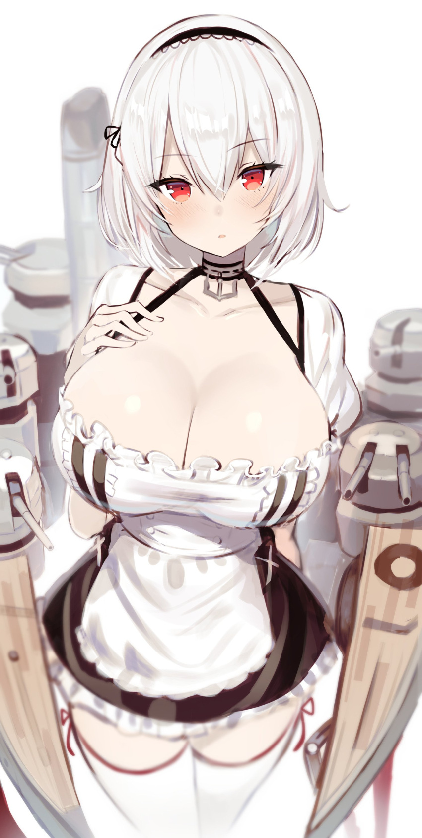 1girl, absurdres, anchor, apron, azur_lane, bangs, black_choker, black_dress