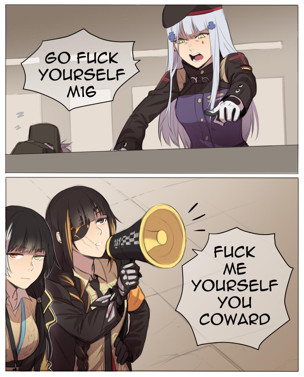 2koma, 4girls, beret, comic, english_text, eyepatch, g11_(girls_frontline), girls_frontline