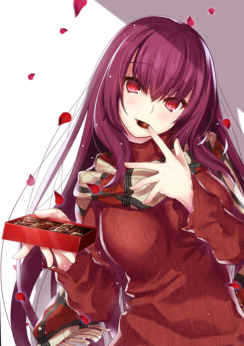 1girl, bangs, blush, box, breasts, chocolate, closed_mouth, eyebrows_visible_through_hair
