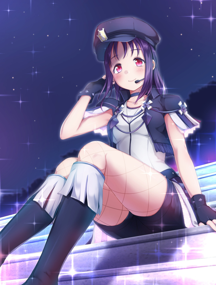 1girl, alternate_hairstyle, bangs, believe_again, black_choker, black_footwear, black_gloves, black_hat