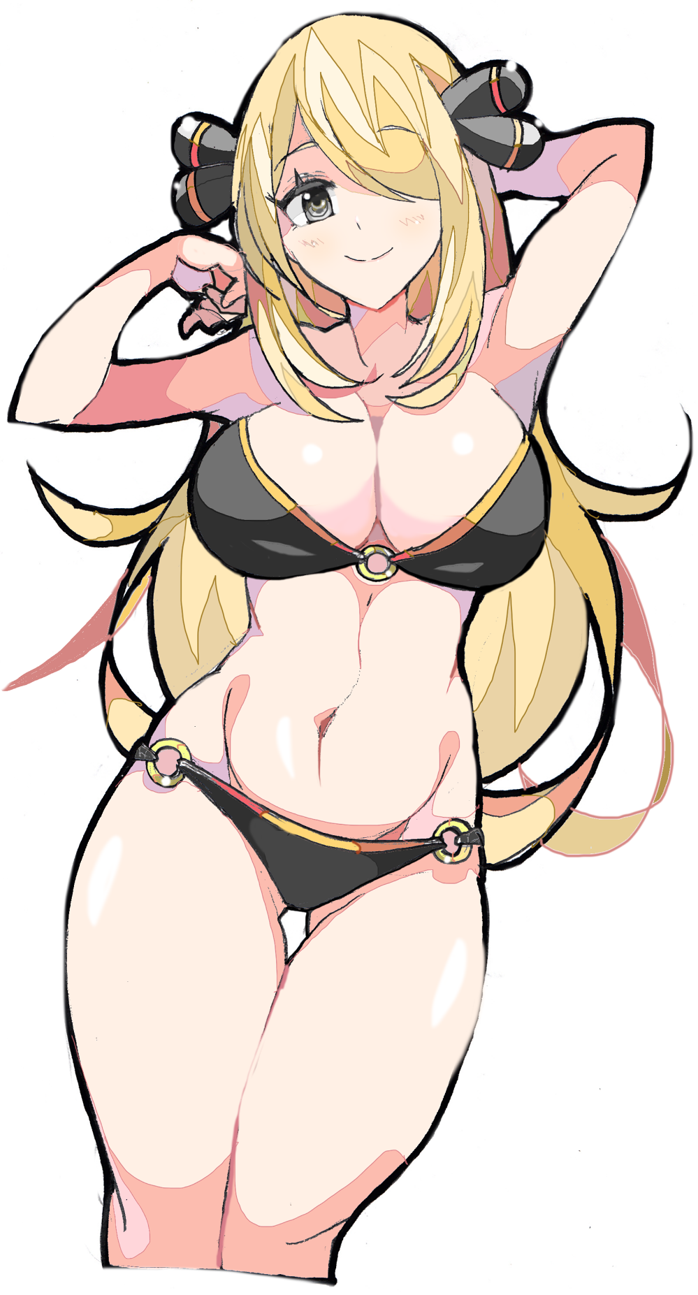 1girl, arm_up, armpits, bangs, bare_arms, bare_legs, bare_shoulders, bikini