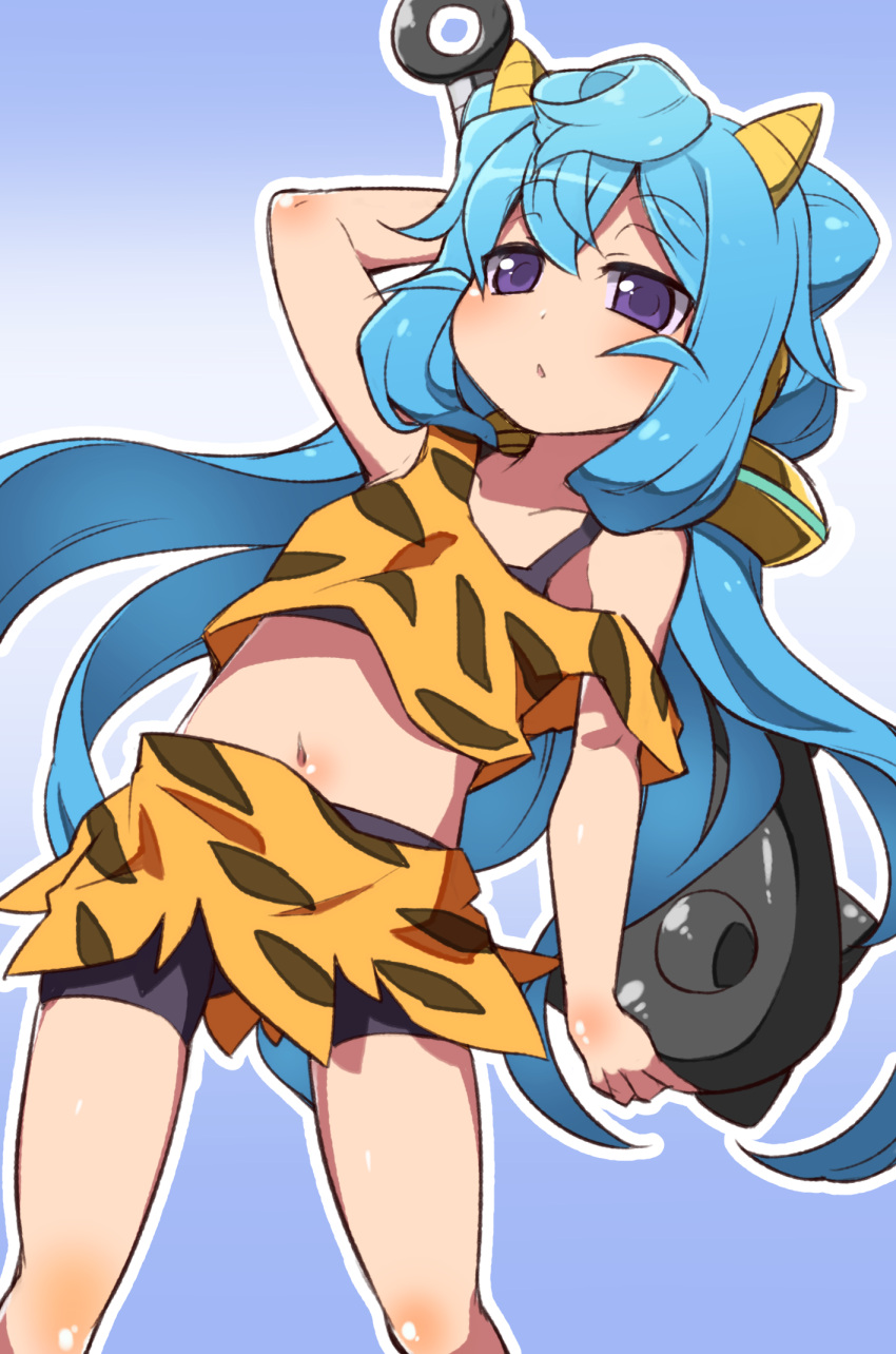 1boy, animal_print, bike_shorts, blue_hair, club, commentary, fukurou_(owl222), hacka_doll