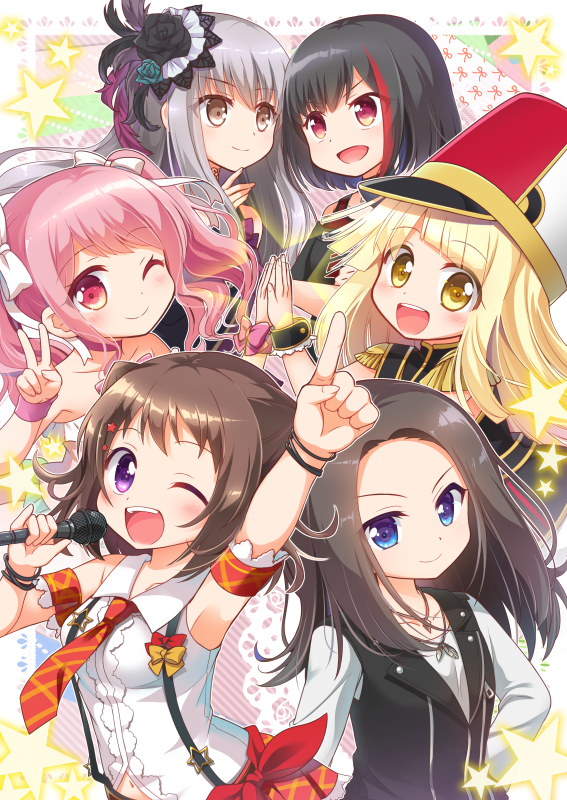 >:), 6+girls, :d, ;), ;d, aqua_rose, armpits, band_uniform