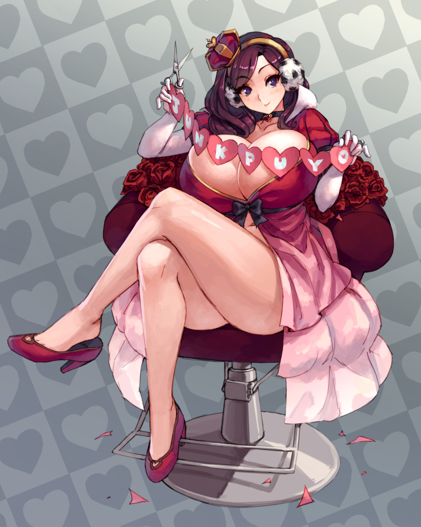 1girl, bangs, beryl_(junkpuyo), breasts, bursting_breasts, choker, cleavage, commentary