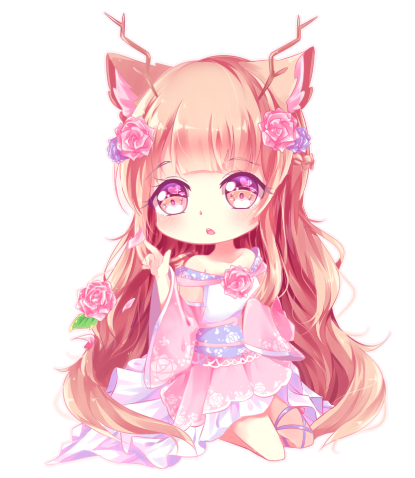ak8chan, animal_ears, antlers, bare_shoulders, blonde_hair, braid, brown_hair, cherry_blossom