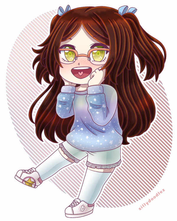 blush, brown_hair, cardcaptor_sakura, chibi, freckles, galaxy_print, glasses, green_eyes