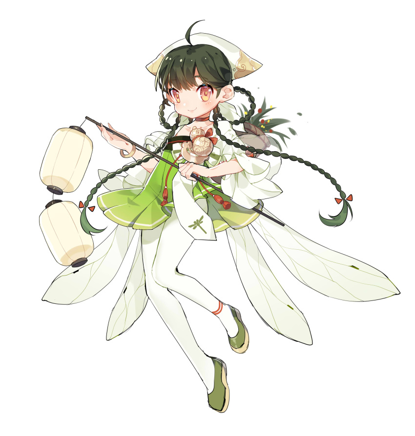 1girl, absurdres, ahoge, black_hair, blush, braid, brown_eyes, dragonfly_wings