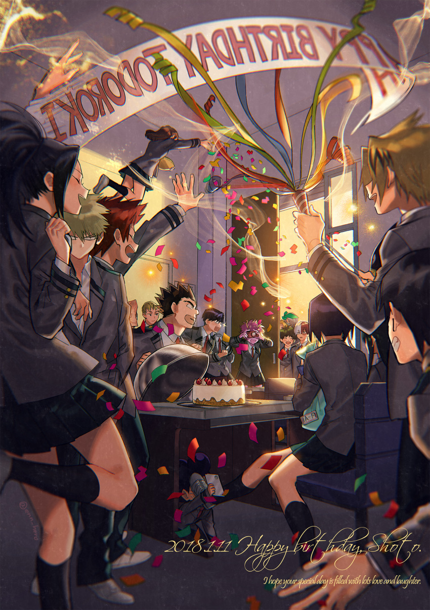 6+boys, 6+girls, absurdres, aoyama_yuuga, artist_name, ashido_mina, asui_tsuyu, bakugou_katsuki