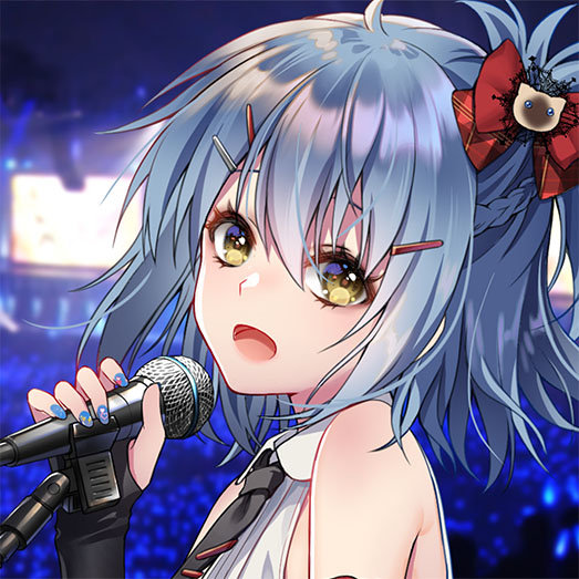 armband, black_gloves, blue_hair, fingerless_gloves, gloves, hair_ornament, hair_ribbon, hairclip