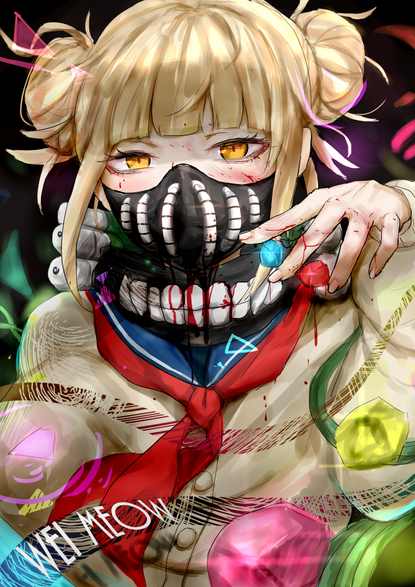 1girl, absurdres, blonde_hair, blood, bloody_clothes, blue_sailor_collar, boku_no_hero_academia, borrowed_garments