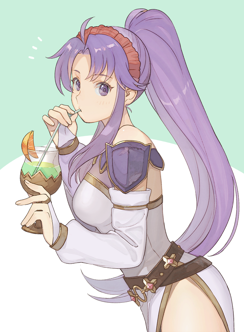 1girl, bridal_gauntlets, cup, dress, drinking, drinking_glass, drinking_straw, fire_emblem