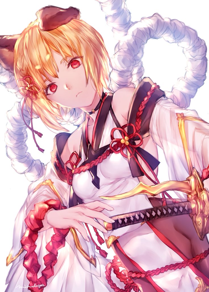 1girl, animal_ears, artist_name, backless_outfit, bangs, bare_shoulders, black_choker, blonde_hair