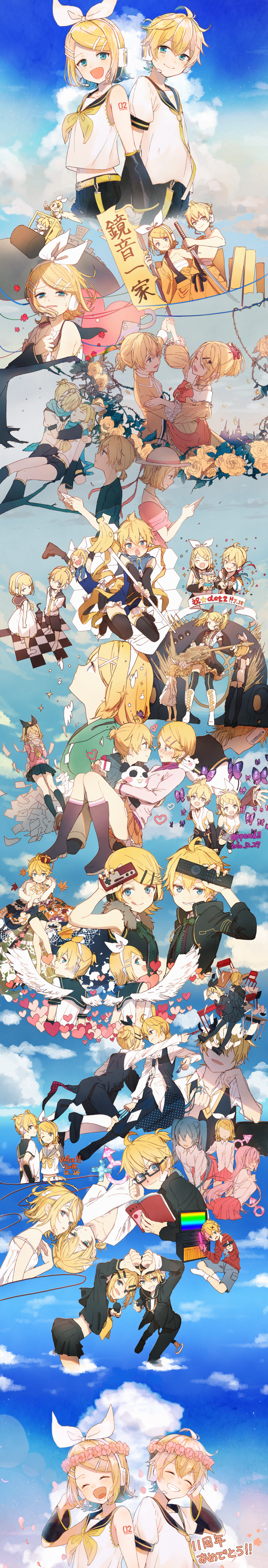 >_<, 1boy, 2010, 2015, 3girls, :d, :p, absurdres