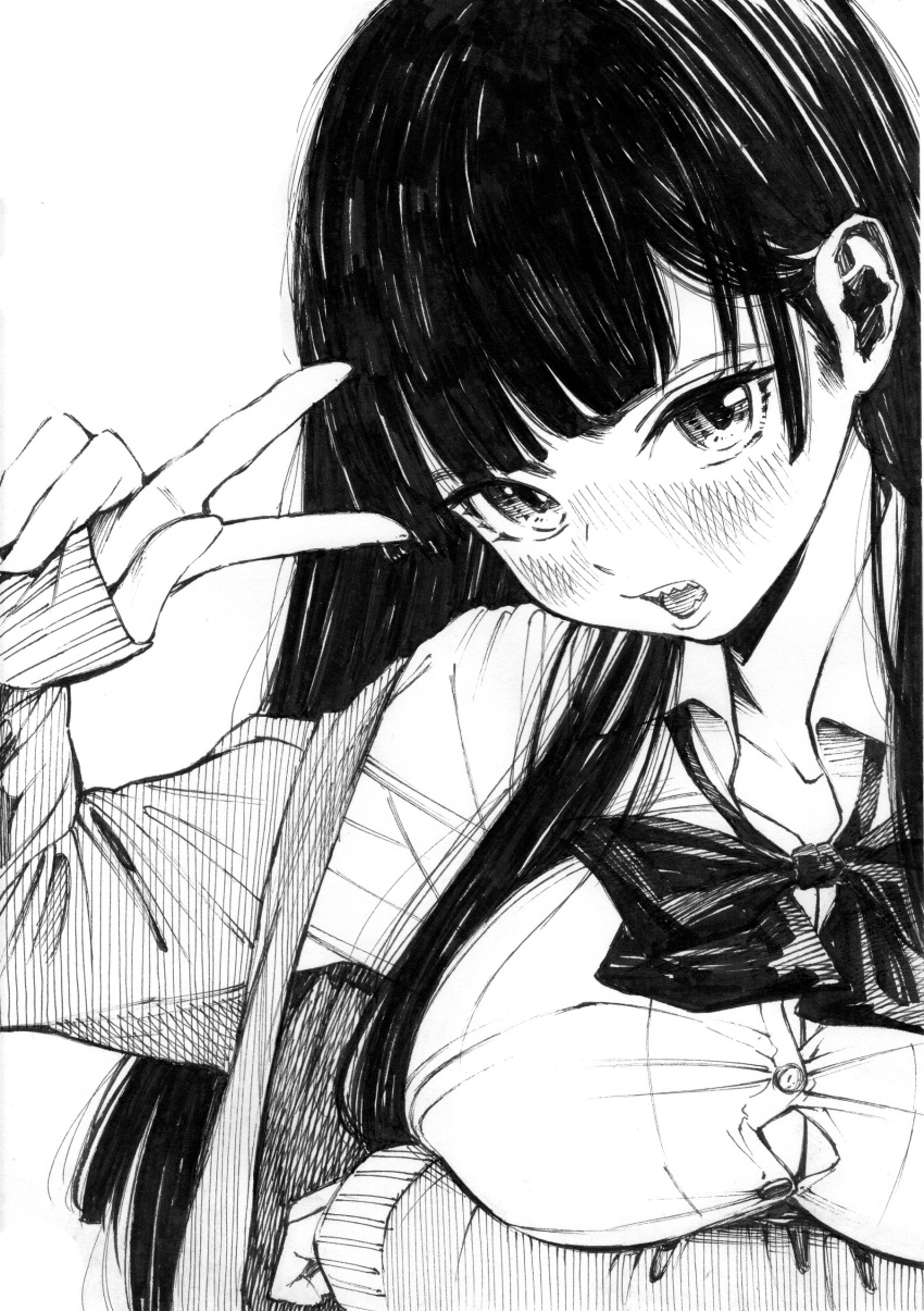 1girl, absurdres, arm_under_breasts, blush, bow, bowtie, breasts, commentary_request