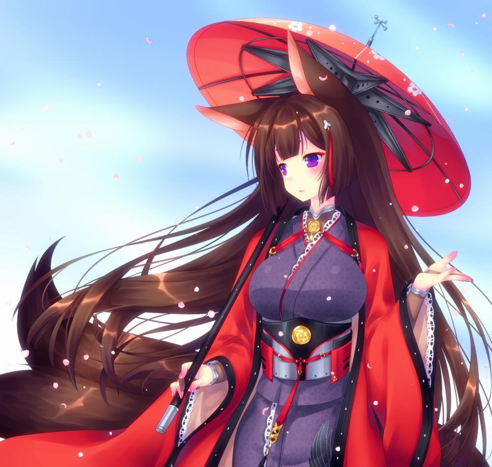 1girl, amagi_(azur_lane), animal_ears, azur_lane, bangs, blunt_bangs, breasts, brown_hair