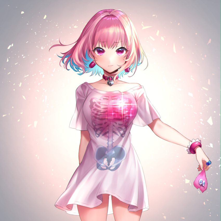 1girl, ahoge, bangs, blue_hair, blush, breasts, closed_mouth, collar