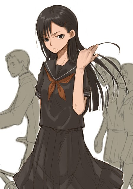black_eyes, black_hair, hair_ornament, hairclip, juu, long_hair, long_skirt, original
