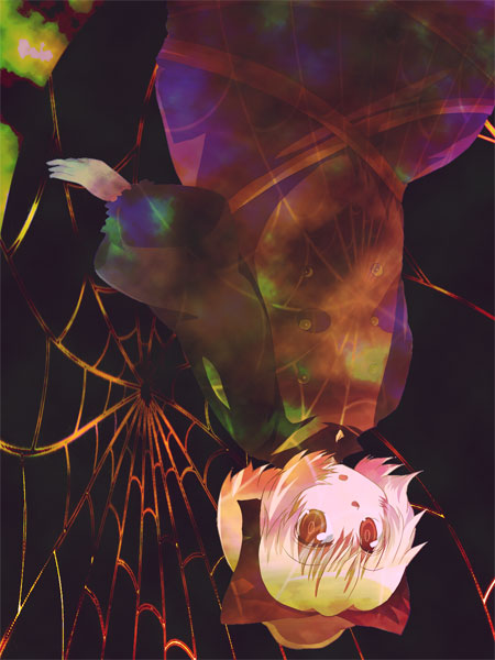 blonde_hair, kurodani_yamame, ribbon, shion_(pixiv), short_hair, spider_web, touhou, yuasa_shion